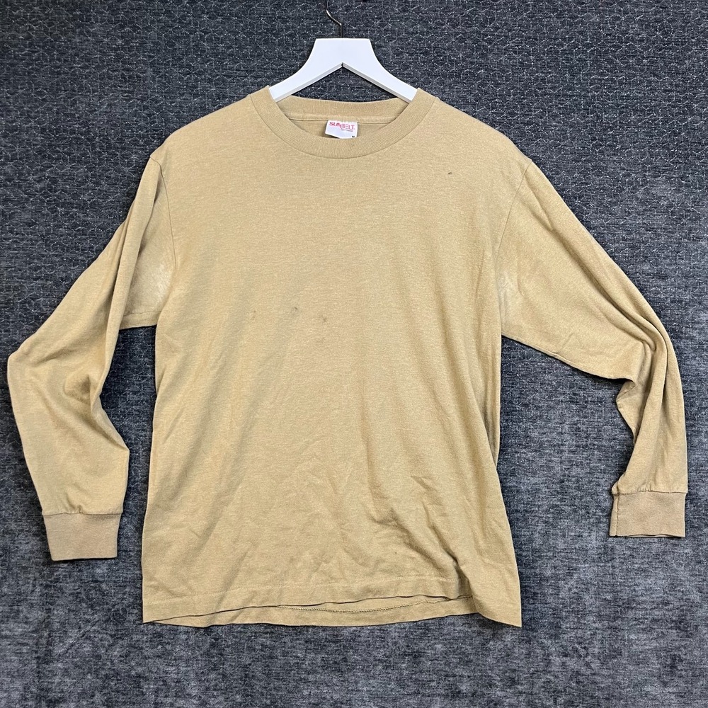 VTG Sunbelt Sportswear Long Sleeve T-Shirt Men's Tan Single Stitch USA Made - M